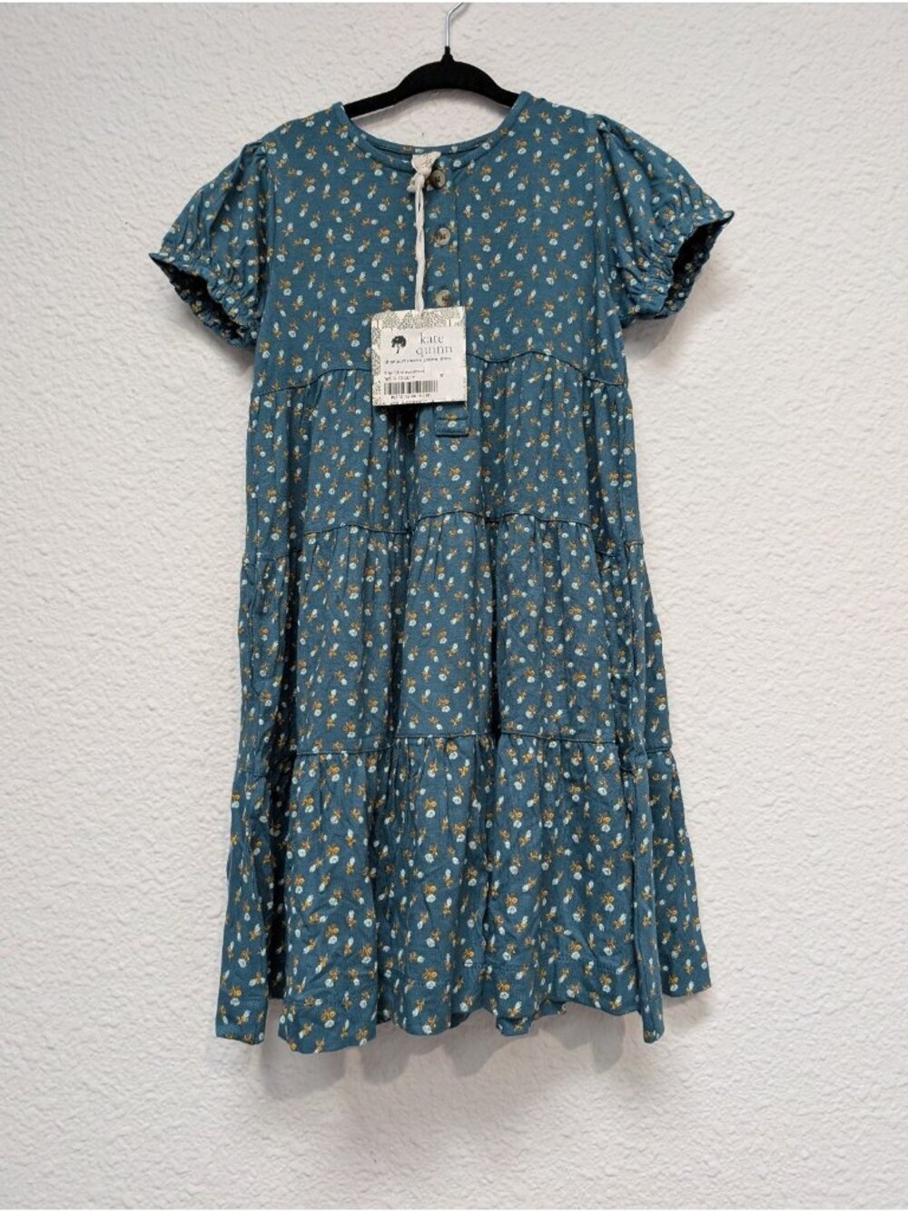 Kate Quinn Bamboo 4T Tiny Blue Rosebud Floral Short Sleeve Prairie Dress 154
